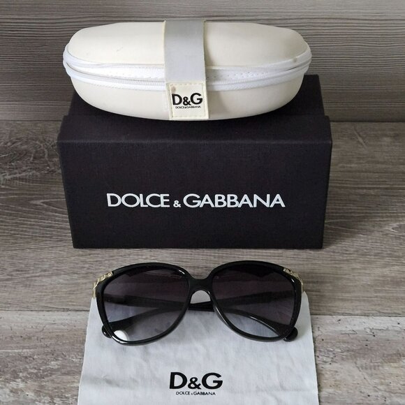 Dolce & Gabbana Womens Sunglasses Black Frame Gradient Lens 58mm Case Box Italy